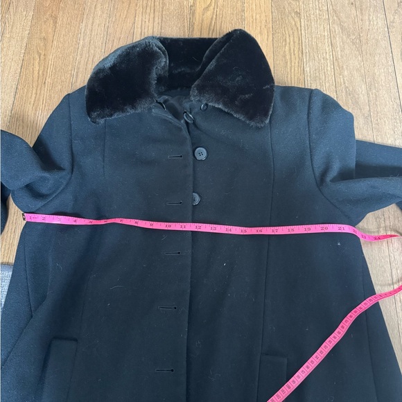 Faux fur collar Black wool Women's LONG Coat - Picture 8 of 8